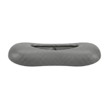 Bottom perspective view of an Artesian Spas Platinum Elite series replacement 11-inch headrest pillow in dark charcoal gray, showcasing its contoured ergonomic shape.