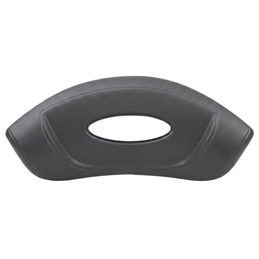 Artesian Spas Platinum Elite Lounge series replacement 16-inch headrest pillow in dark charcoal gray featuring an oval central cutout design.