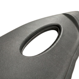 Close-up texture view of a premium Artesian Spas Platinum Elite Lounge series replacement 16-inch headrest pillow in dark charcoal gray, highlighting the textured material and central oval cutout.