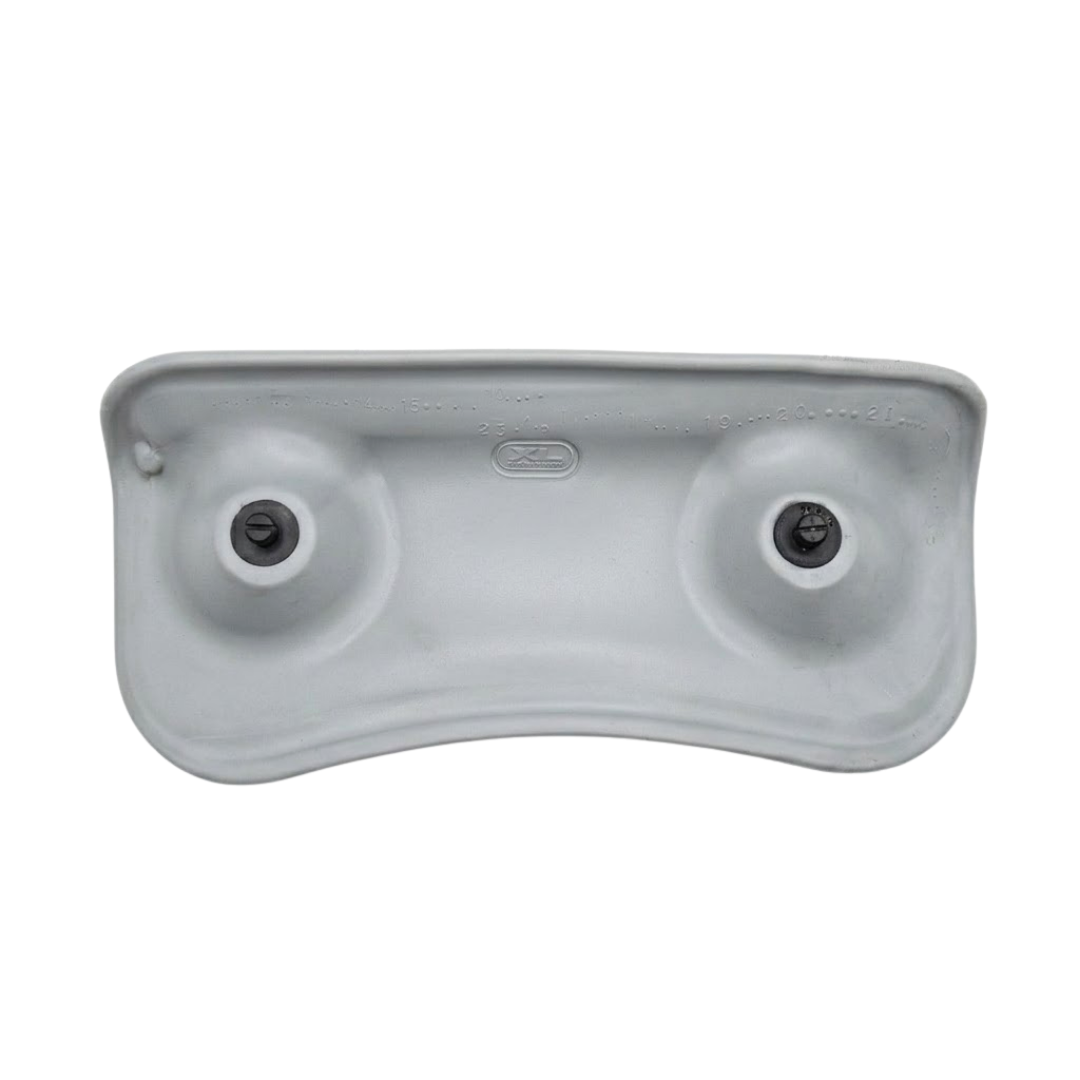 Rear view of an Artesian Spas South Seas Lounge series replacement hot tub headrest pillow in light gray, showing two mounting pegs and the back casing design.