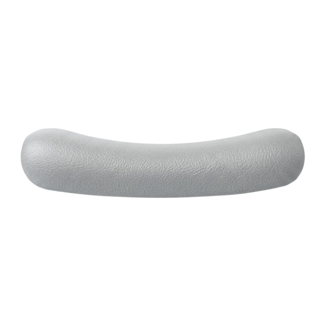 Bottom perspective view of an Artesian Spas South Seas Lounge series replacement hot tub headrest pillow in light gray, showcasing its curved ergonomic shape.