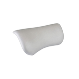 Side angle perspective view of an Artesian Spas South Seas Lounge series replacement hot tub headrest pillow in light gray, highlighting its curved ergonomic contouring and smooth textured material.