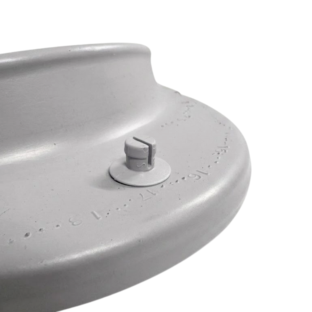 Close-up angled rear view of an Artesian Spas South Seas series replacement hot tub neck headrest pillow in light gray, focusing on its single mounting peg and back casing design.