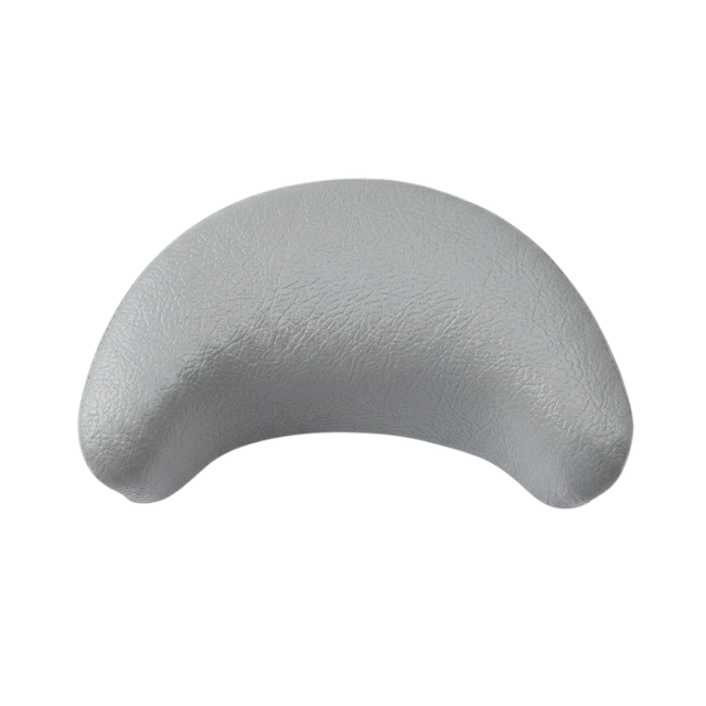 Artesian Spas South Seas series replacement hot tub neck headrest pillow in light gray, featuring a crescent ergonomic shape and a soft faux-leather texture finish.