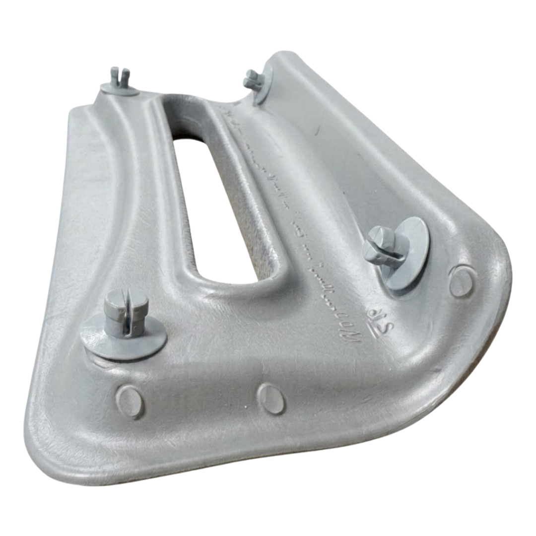 Angled rear view of an Artesian Spas South Seas and Tropic Seas series 8-inch waterfall headrest pillow in light gray, highlighting the four mounting pegs and back construction.