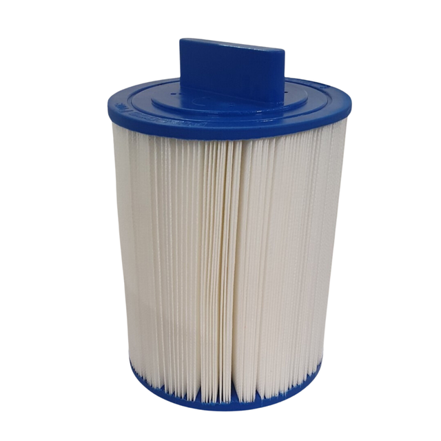 Washable 40 square feet spa filter cartridge featuring a blue top end cap with built-in handle and white pleated fabric