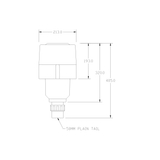 Technical dimensional line drawing showing height and width measurements with a 50mm plain tail label for the AstralPool SX1200 single speed spa air blower isolated on white.