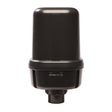 Front view of a black AstralPool SX1200 single speed spa air blower with domain logo and bottom pipe connection port isolated on white.