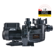 Side profile studio view of an AstralPool CTX-Series 280 1.0 HP pool pump, featuring a black lock ring lid, CTX-Series logo badge, quick-connect union fittings, motor housing, and 1.0-star energy rating badge isolated on white.