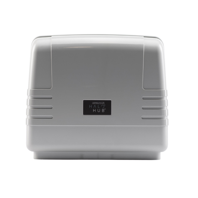Front view of the AstralPool Halo Hub main pool automation controller system on a white background.