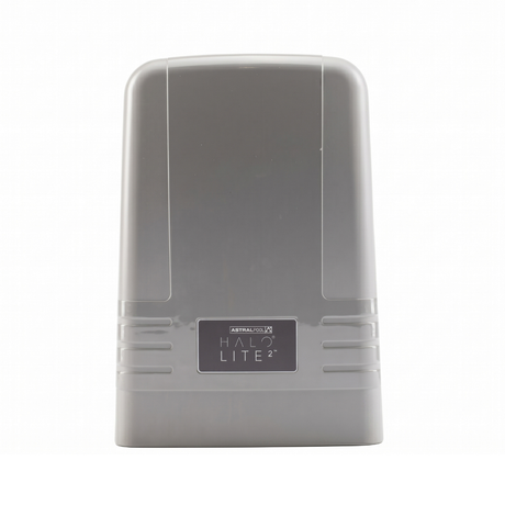 Front view of a grey AstralPool Halo Lite 2 pool light controller unit featuring the official dark grey product label branding.