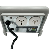 Bottom view of the AstralPool Halo Xpand controller showing two 240V GPO outlets labeled GPO1 and GPO2, alongside Water and Roof sensor connections.