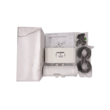 Complete genuine AstralPool Viron eQuilibrium pH sensor and dosing installation kit, laid out with its white PVC inline mixing cell manifold housing, product box, instruction guide manual, and bagged installation components.