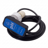 A genuine replacement pH acid sensor probe for AstralPool Viron eQuilibrium chlorinators, featuring a blue identification label with part number 525147, an integrated white threaded collar, and a coiled black connection cable.