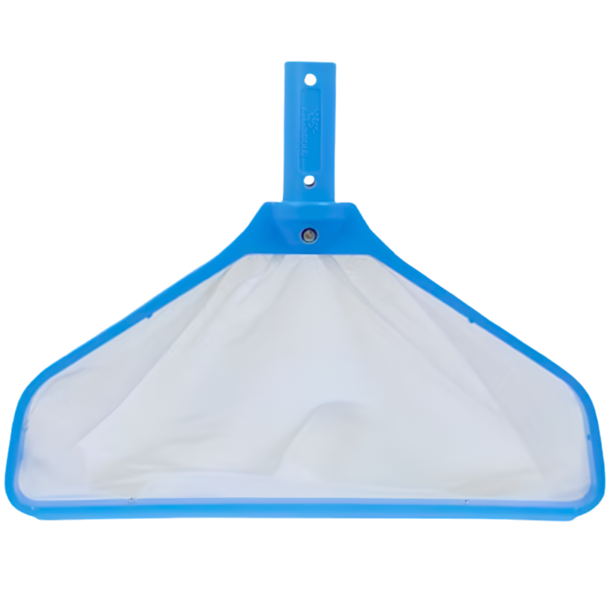 Front view of Aussie Gold blue swimming pool leaf rake featuring a deep white fine mesh net pocket and a universal connection handle.