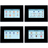 Four product screens showing the user interface of a Balboa SpaTouch 2 control panel, including the Settings, Filtration schedules, Spa equipment controls, and Swim Menu options.