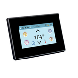 An active Balboa SpaTouch 2 digital touchscreen control panel displaying a 104°F temperature reading alongside icons for spa lights, music, jets, and settings.
