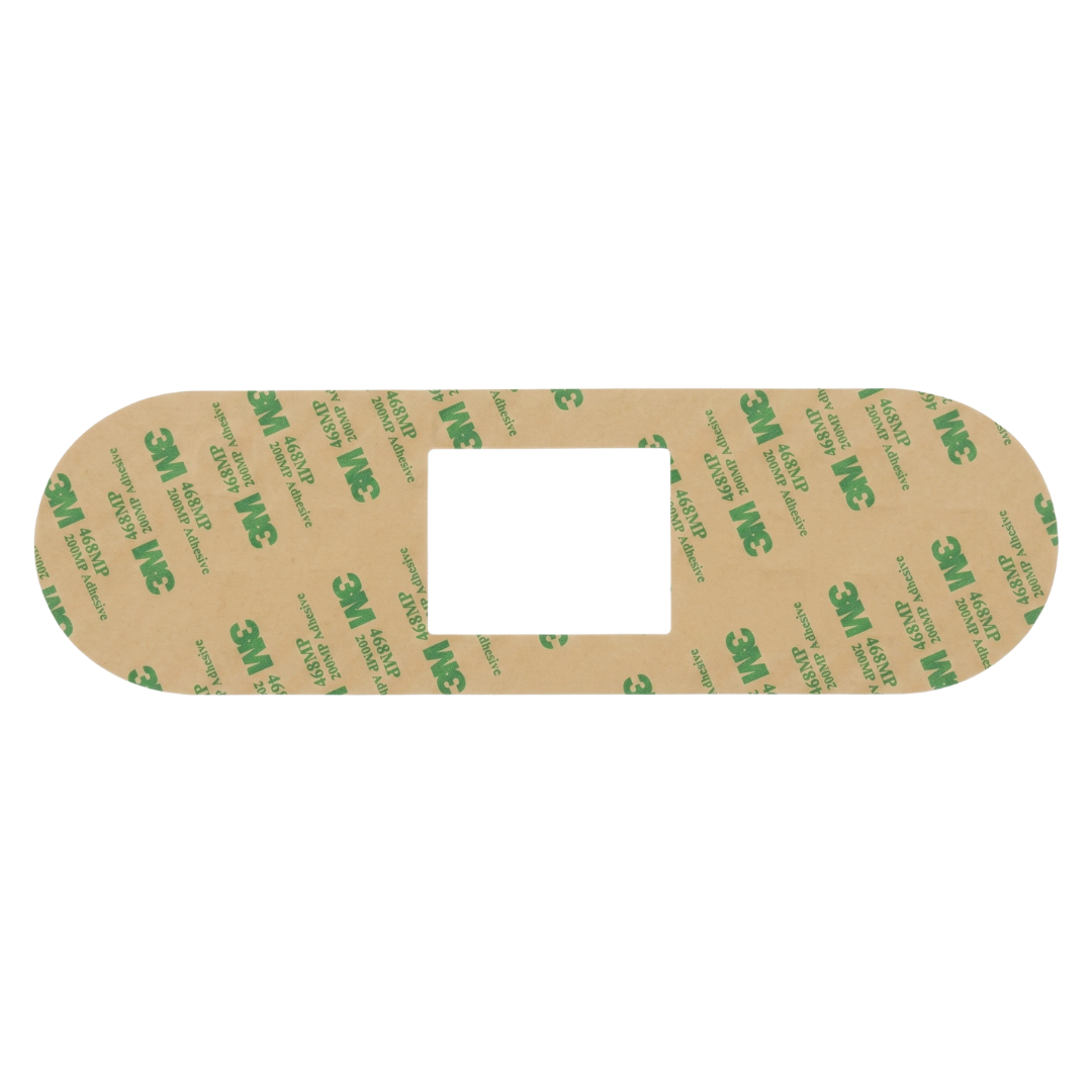 The reverse side of a Balboa TP800 replacement touchpad sticker overlay, showing the peel-off brown paper protective liner branded with green 3M 468MP 200MP adhesive labels.
