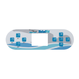 A replacement decal overlay for a Balboa TP800 TidalFit 3-pump swim spa touchpad controller, featuring a central display cutout, directional navigation arrows, and buttons for Jet 1, Jet 2, Jet 3, and Light.