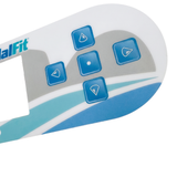 Close-up of the right-hand side of a Balboa TP800 TidalFit spa overlay sticker, showing the blue directional navigation menu arrow keys and center selection button detail.