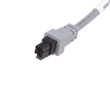 Close-up view of the black 4-pin female molex connector plug on a grey 22AWG link module cable for a Balboa TP800 Artesian island spa hot tub touchpad controller panel.