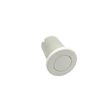 An angled front view of a white bath and pool spa pneumatic air button switch showing the smooth round face flange with a flat central plunger button