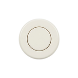 A top down overhead face view of a white bath and pool spa pneumatic air button switch showing the flat circular central plunger and outer concentric round bezel flange