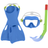 Bestway Hydro-Swim Lil Flapper kids snorkel set including blue flapper fins, a blue diving mask, and a lime green snorkel tube with a red splash guard.