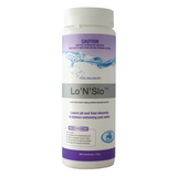 A 1.5kg bottle of BioGuard Lo’N’Slo Pool Balancer, a sodium hydrogen sulphate dry acid used to lower high pH and total alkalinity levels in swimming pools.