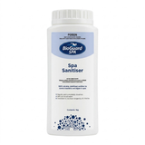 1kg bottle of BioGuard SPA Spa Sanitiser, a 100% soluble and stabilised chlorine sanitiser for controlling bacteria and algae in hot tubs and spas.