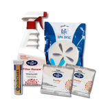 A BioGuard Spa Water Resuscitation Kit containing QuikChek 5 test strips, Filter Renew spray, a Life Spa Disc, and two sachets of BioGuard SPA Purity oxidiser isolated on a white background.