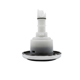 Profile view of the rear body and stem assembly on a C-Helix 3 Directional SS spa jet internal insert, showing the stainless steel bezel trim, dark housing base, and translucent white stem with a black O-ring.
