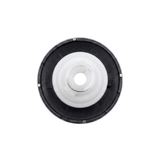 Direct overhead bottom-up view of the rear of a C-Helix 3 Directional SS spa jet internal insert, showing the dark face flange back with metallic retention tabs and central white plastic stem.