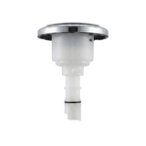 Side profile view of a C-Helix 3 Directional SS spa jet internal insert, showing the stainless steel face flange lip, white cylindrical body casing, and white rear stem with a black O-ring.