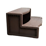 Side profile view of a brown two-tier plastic Confer Plastics Handi-Step portable spa stair unit featuring curved anti-slip treads and structural support ribbing