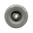 Direct overhead front view of a Cyclone Adj Swirl Emerald Large Face spa jet internal insert, featuring a textured light grey scalloped bezel and a central grey rotational swirl nozzle.