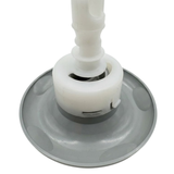 Close-up angled view of the rear housing and face flange on a Cyclone Adj Swirl Emerald Large Face spa jet internal insert, showing the smooth grey bezel back and white plastic main body assembly.