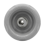 Direct overhead front view of a grey Cyclone adjustable swirl spa jet internal insert, featuring a textured scalloped outer bezel ring and a central rotational nozzle.