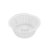 Top angled view of a white plastic Davey 1000 Series replacement skimmer basket featuring a mesh grid pattern and central handle mount cap
