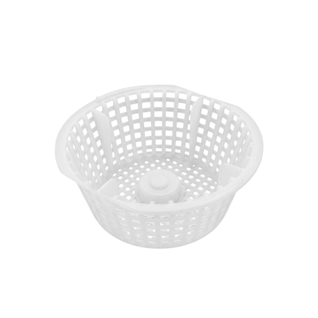 Top angled view of a white plastic Davey 1000 Series replacement skimmer basket featuring a mesh grid pattern and central handle mount cap