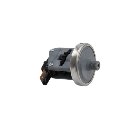 Replacement pressure flow switch for a Davey Eco Spa salt chlorinator, featuring a grey plastic body, threaded plastic connection, and electrical spade terminals.