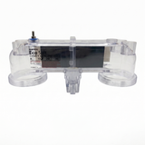 Straight rear view of a clear genuine Davey Eco Salt 13 replacement chlorinator cell, highlighting the product specification label with part number 17210-04 and the top earthing post terminal.