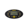 Front view of an oval Davey SP1200 spa touchpad controller panel featuring a black graphic overlay decal, central digital LCD display window, yellow and black selection buttons, and yellow Davey branding text.