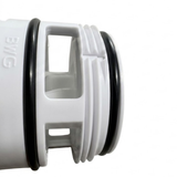 Macro close-up of BWG spa jet threaded body casing showing rubber o-ring seals and locking threads.