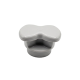 Straight front view of a grey disposable spa filter cap replacement designed for Nature 2 mineral sanitizer sticks showing the contoured plastic top grip