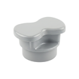 Elevated profile view of a grey disposable spa filter cap replacement designed for Nature 2 mineral sanitizer sticks showing the molded plastic top grip