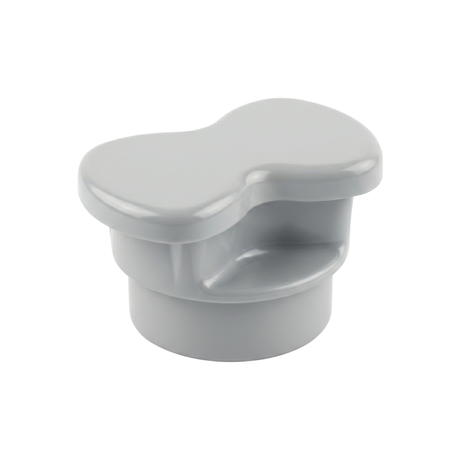Elevated profile view of a grey disposable spa filter cap replacement designed for Nature 2 mineral sanitizer sticks showing the molded plastic top grip