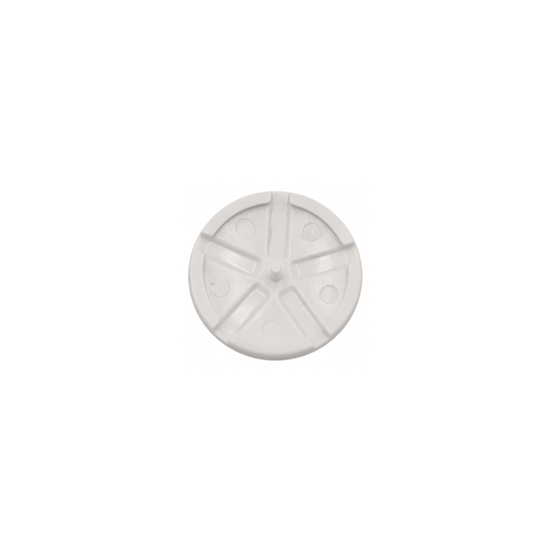 Rear view of a white Edgetec spa air injector jet cover replacement cap showing the internal five spoke support ribs and center snap pin