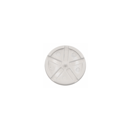 Rear view of a white Edgetec spa air injector jet cover replacement cap showing the internal five spoke support ribs and center snap pin