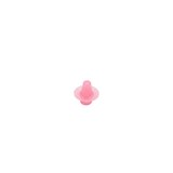 An upright vertical view of a small pink semi translucent plastic replacement air injector cone for Edgetec spa jets showing the circular collar flange